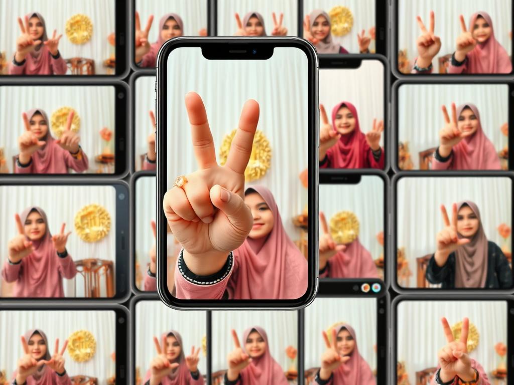 Generasi Z menggunakan simbol tangan tiga jari dalam video ucapan Idul Fitri di media sosial